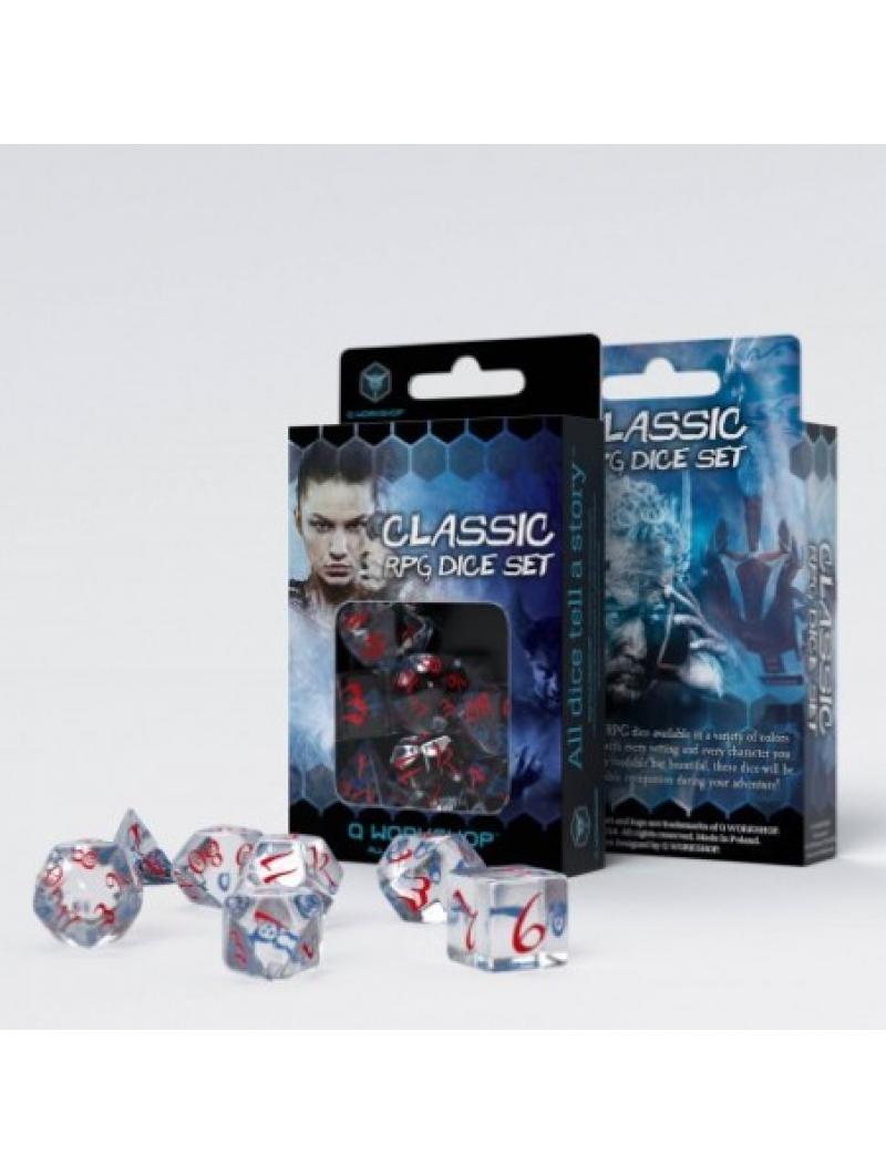 SET DE DÉS JDR CLASSIQUE TRANSPARENT BLEU-ROUGE